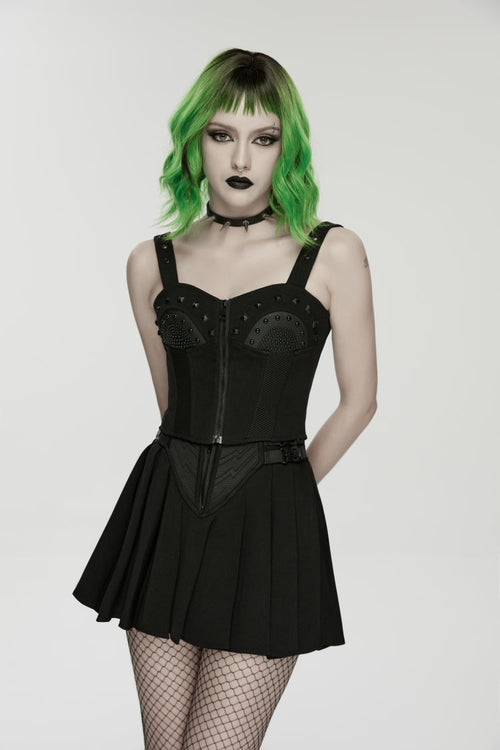 Black Lace-Up Slim Studded Zippered Eyelet Women's Punk Cool Corset