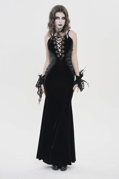 Black Off Shoulder Sleeveless Hanayome Spliced Lace-Up Slim Pleated Women's Gothic Jsk Dress
