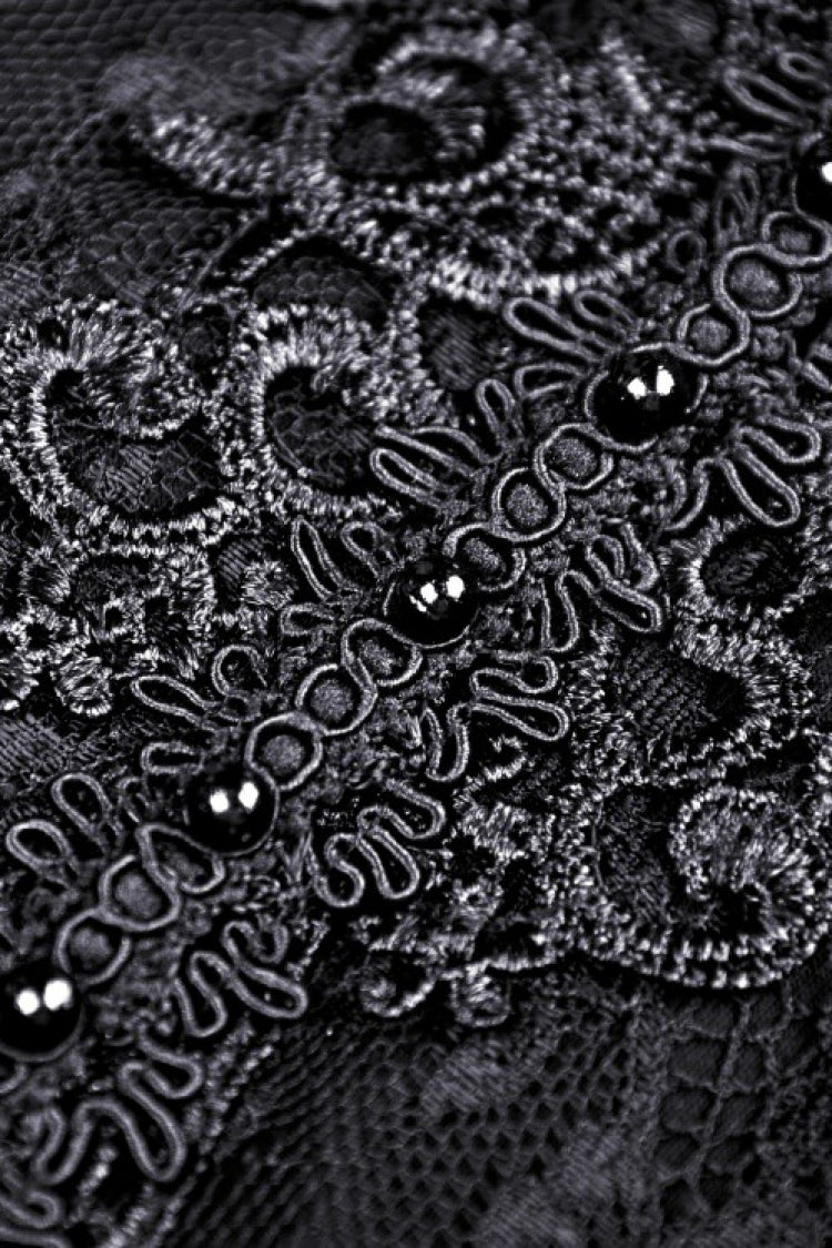 Black Plunging V Collar Short Sleeves Ruffled Lace Sexy Women's Gothic Crop Top