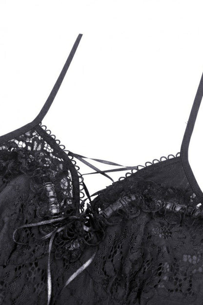 Black Off Shoulder Halterneck Ruffled Lace-Up Swallow Tail Floral Lace Women's Gothic Dress
