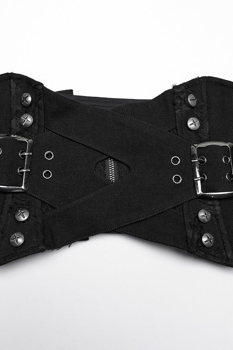 Black Interlaced Lace-Up Buckle Women's Punk Underbust Corset