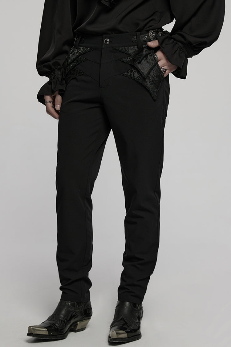 Black Jacquard Buckle Men's Punk Pants