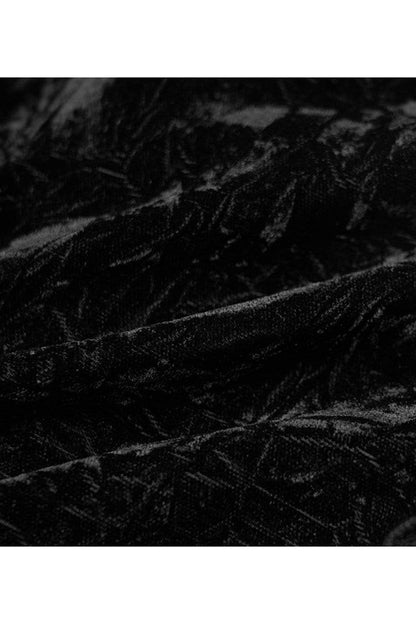 Black Gothic Velvet High Collar Front Chest Flounce Lace Cuff Back Waist Lace Up Print Women's Blouse