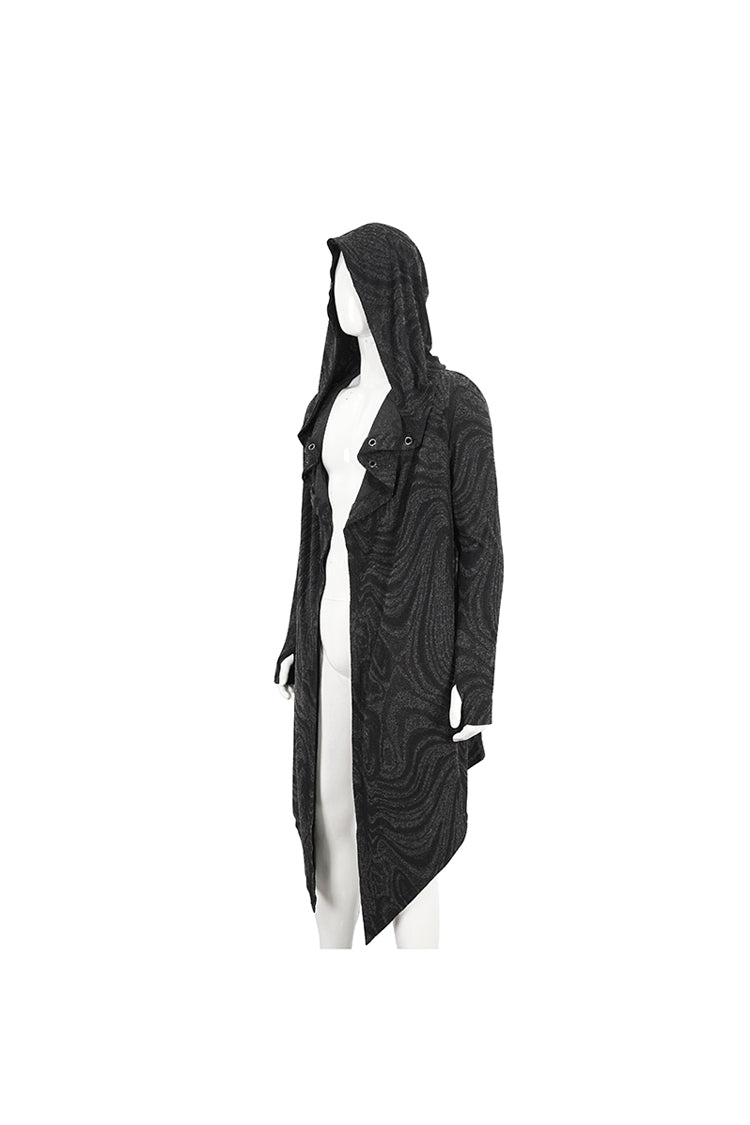 Black Lrregular Back Multi Chain Long Men's Gothic Coat With Hood