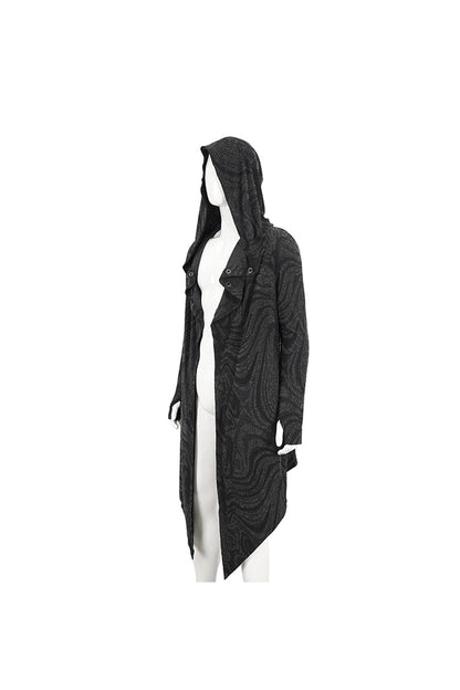 Black Lrregular Back Multi Chain Long Men's Gothic Coat With Hood