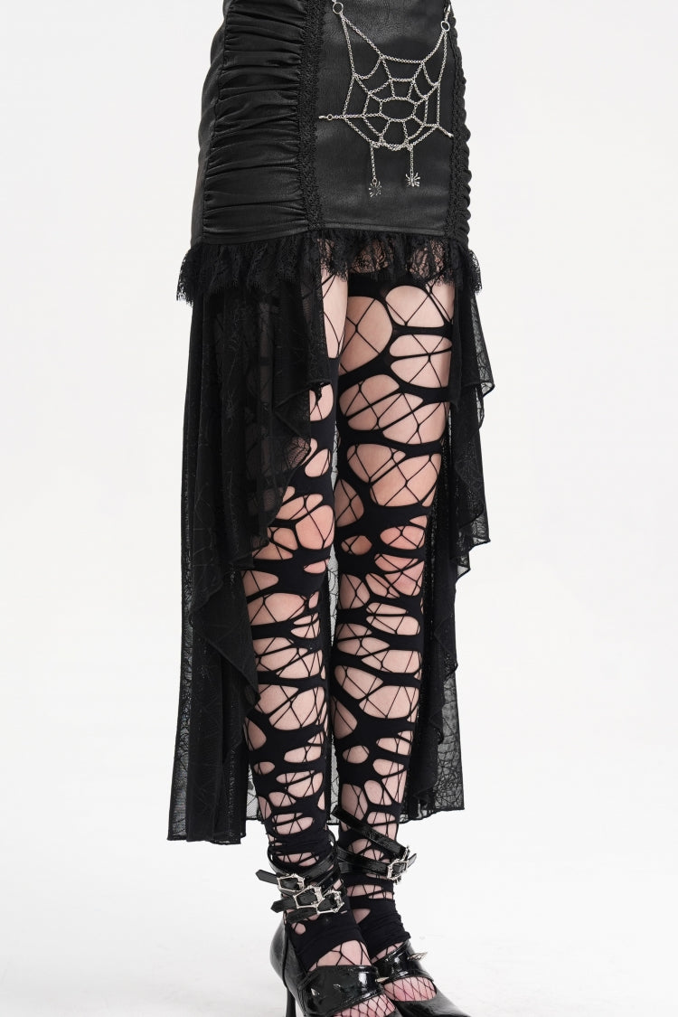 Black Chain Lace Irregular Hem Mesh Women's Gothic Skirt