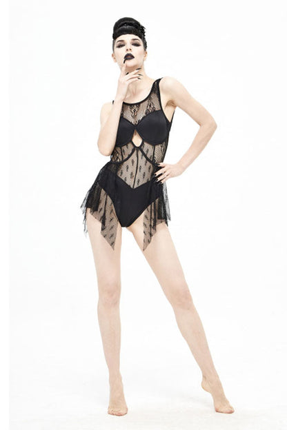 Back Lace Stitching Cross Strap Lace Up Gothic One Piece Swimsuit