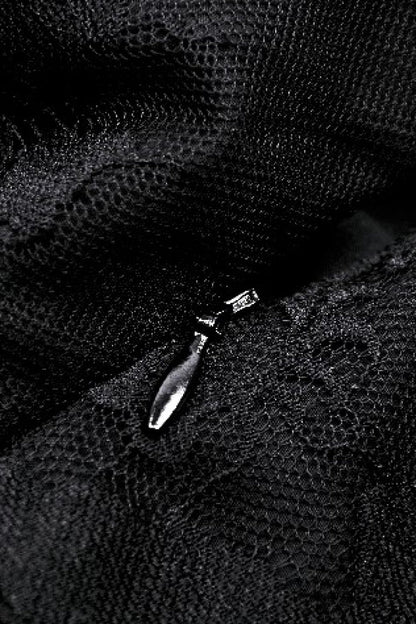 Black High Waisted Heart Embroidered Lace Women's Gothic Maxi Skirt
