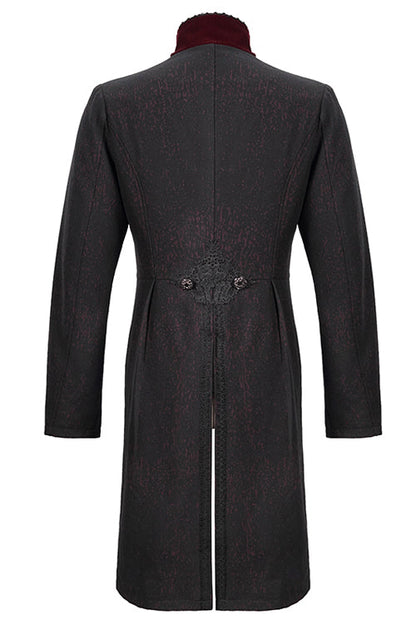 Black And Red Retro Embroidered Mens Gothic Coat