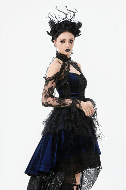 Black Off Shoulder Long Sleeves Sheer Floral Lace Women's Gothic Shrug
