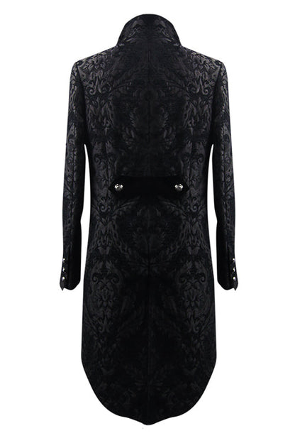 Black Gothic Jacquard Mens Coat With Slit