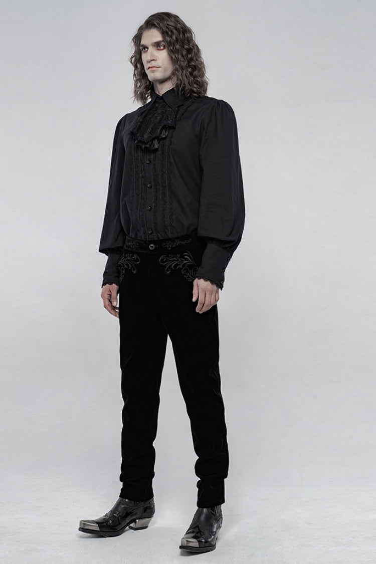Black Lapel Collar Long Lantern Sleeves Mens Gothic Gorgeous Blouse
