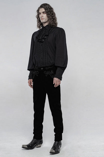 Black Lapel Collar Long Lantern Sleeves Mens Gothic Gorgeous Blouse
