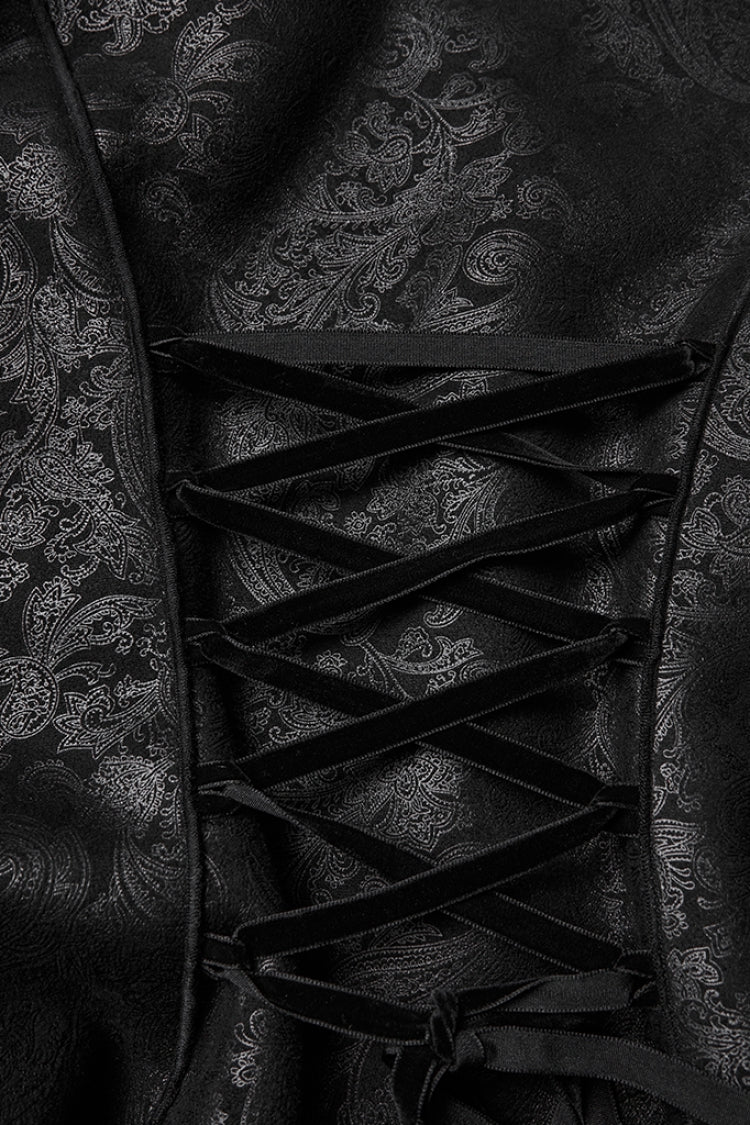 Black Plush Lapel Collar Long Sleeves Buckle Straps Women's Gothic Coat