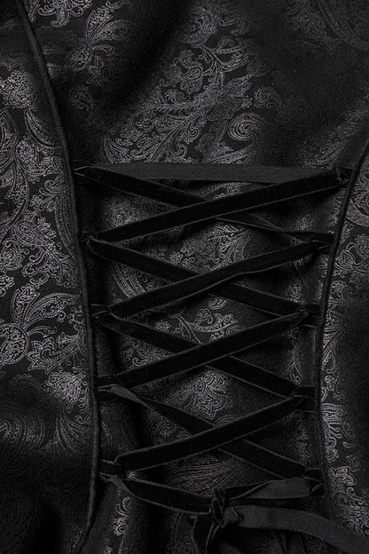 Black Plush Lapel Collar Long Sleeves Buckle Straps Women's Gothic Coat