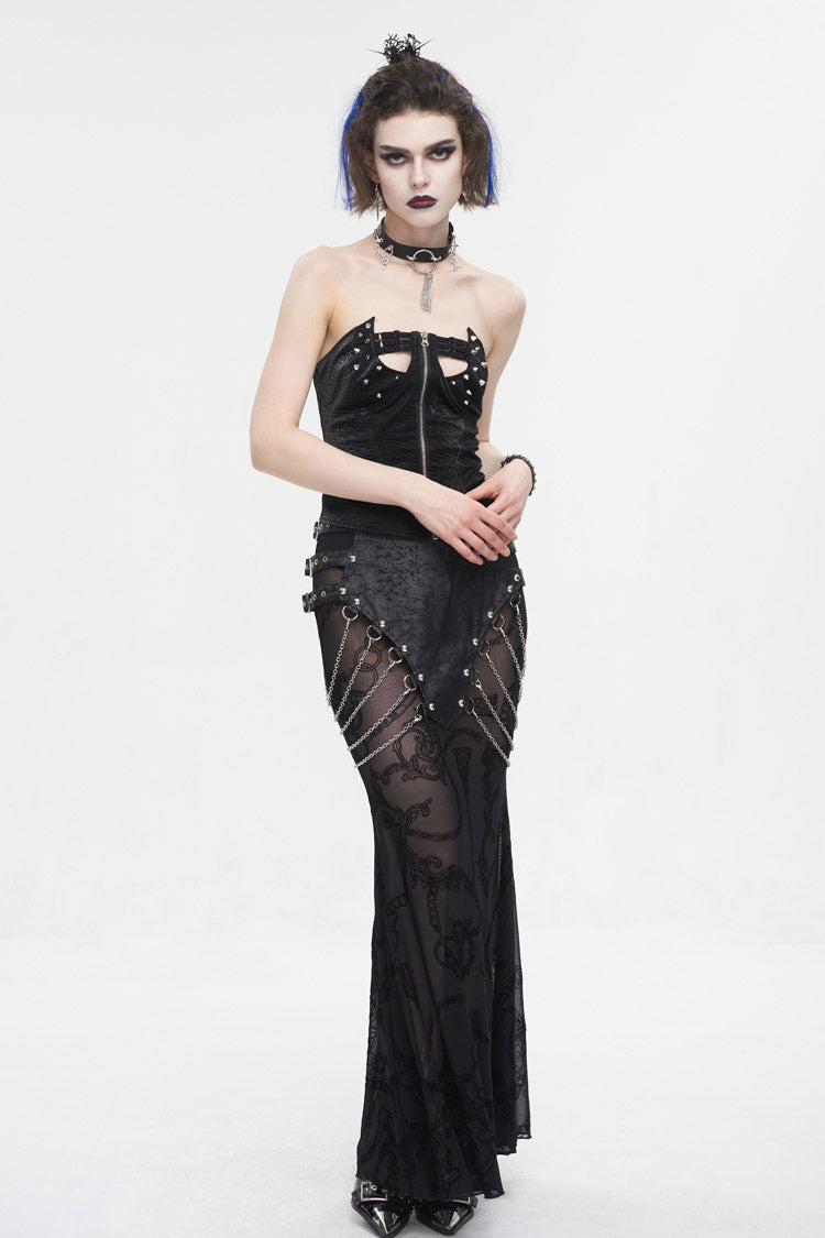 Black Lace Up Studded Overbust Women's Punk Corset