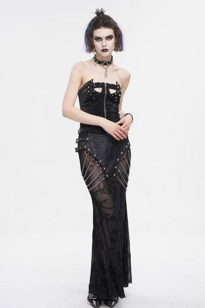 Black Lace Up Studded Overbust Women's Punk Corset