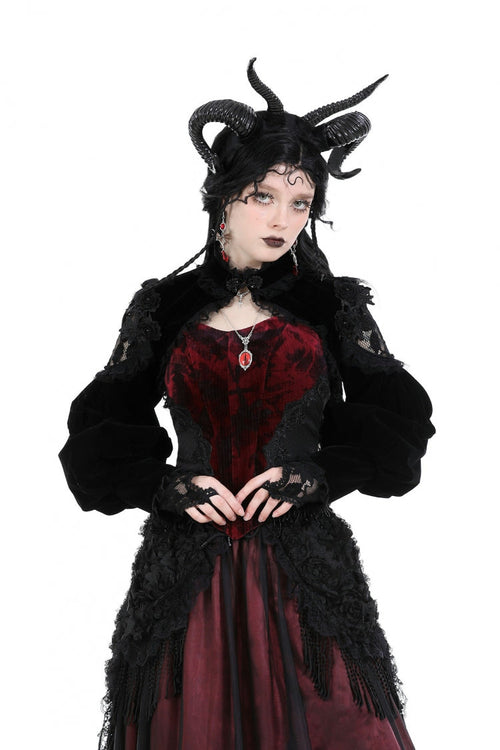 Black Long Lantern Sleeves Lace Spliced Velvet Women's Gothic Cape