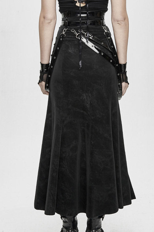 Black High Side Slit Sexy With Adjusted Loops Womens Gothic Half Skirts