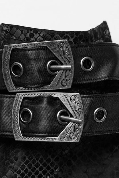 Black Leather Stitching Snake Pattern Lace Mesh Women's Steampunk Arm Sleeves