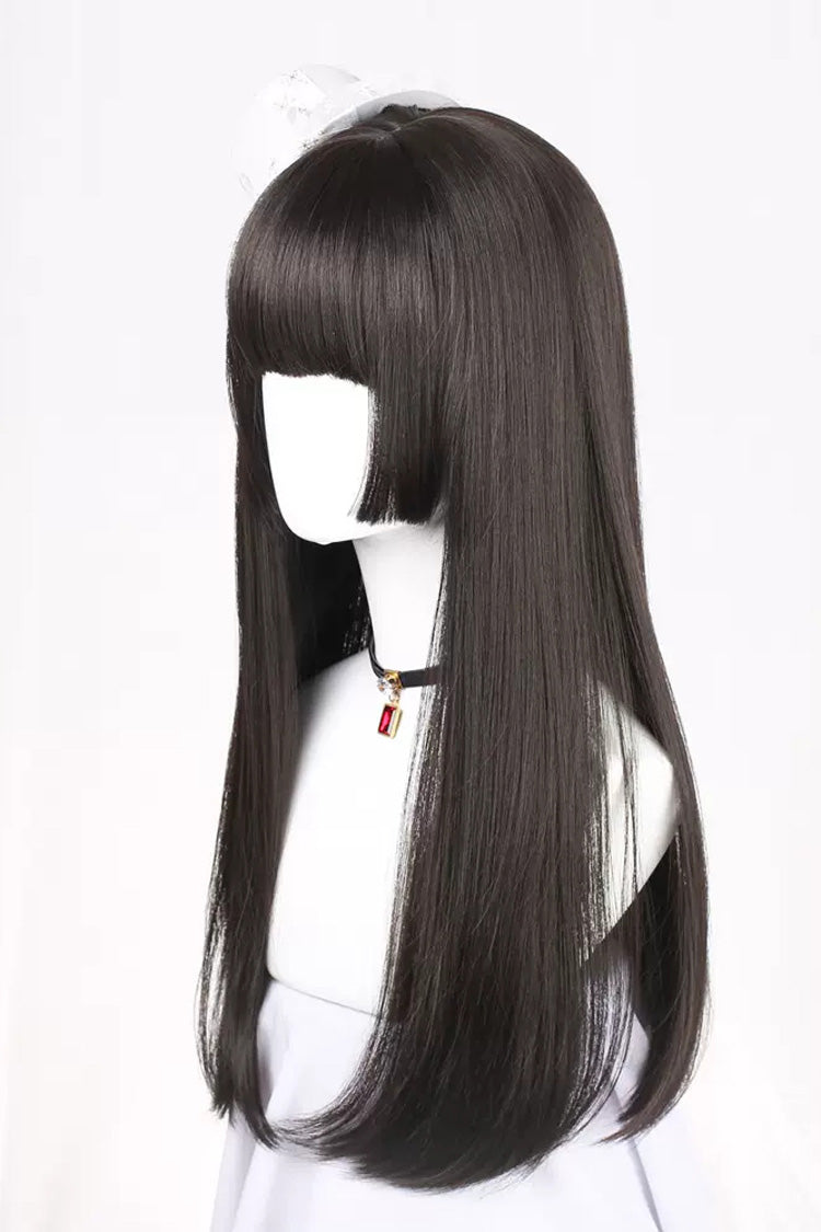 Black Hime Cut Long Straight Hair Gothic Lolita Wig