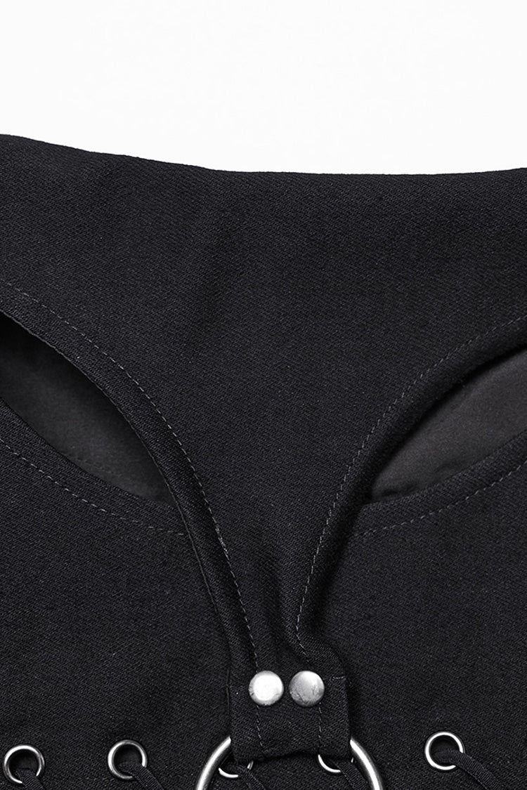 Black Hollow Lace-Up Ripped Buckle Women's Punk Tube Top
