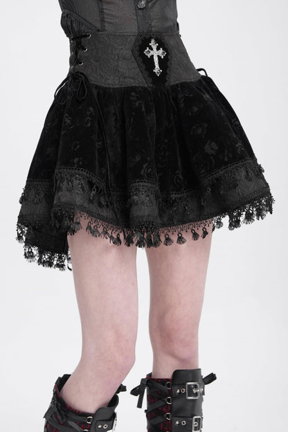 Black Cross Tassel Print Women's Gothic Skirt