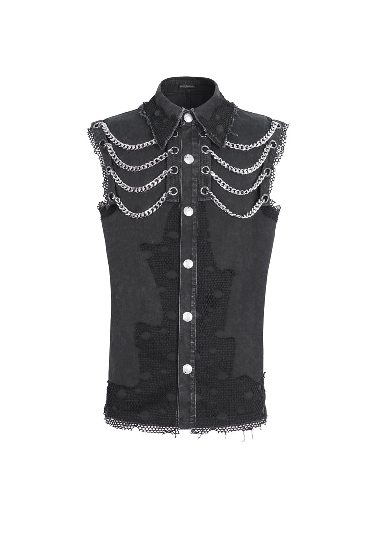 Black Lapel Collar Sleeveless Slim Men's Punk Vest