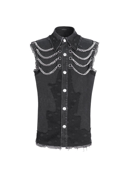 Black Lapel Collar Sleeveless Slim Men's Punk Vest