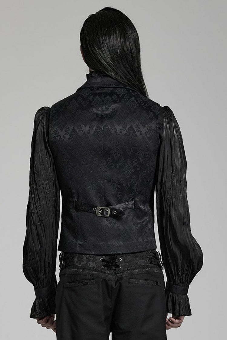 Black Lapel Collar Multi-layer Floral Print Ruffle Lace Mens Gothic Vest
