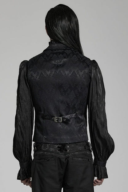 Black Lapel Collar Multi-layer Floral Print Ruffle Lace Mens Gothic Vest