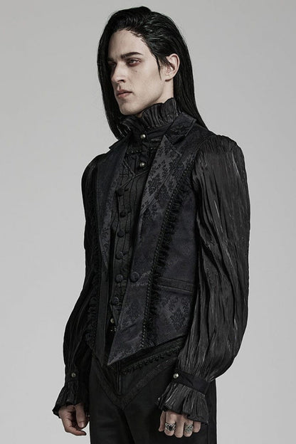 Black Lapel Collar Multi-layer Floral Print Ruffle Lace Mens Gothic Vest