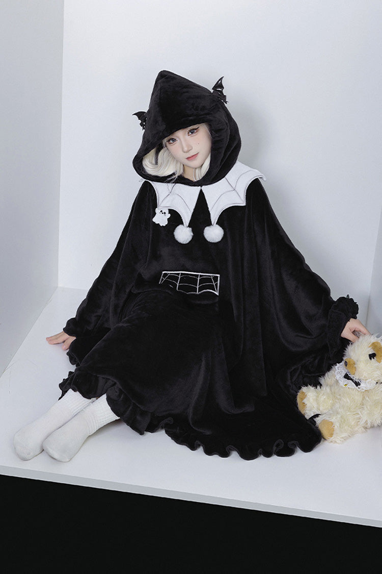 Black Bat Ruffle Hooded Sweet Lolita Coat Cloak