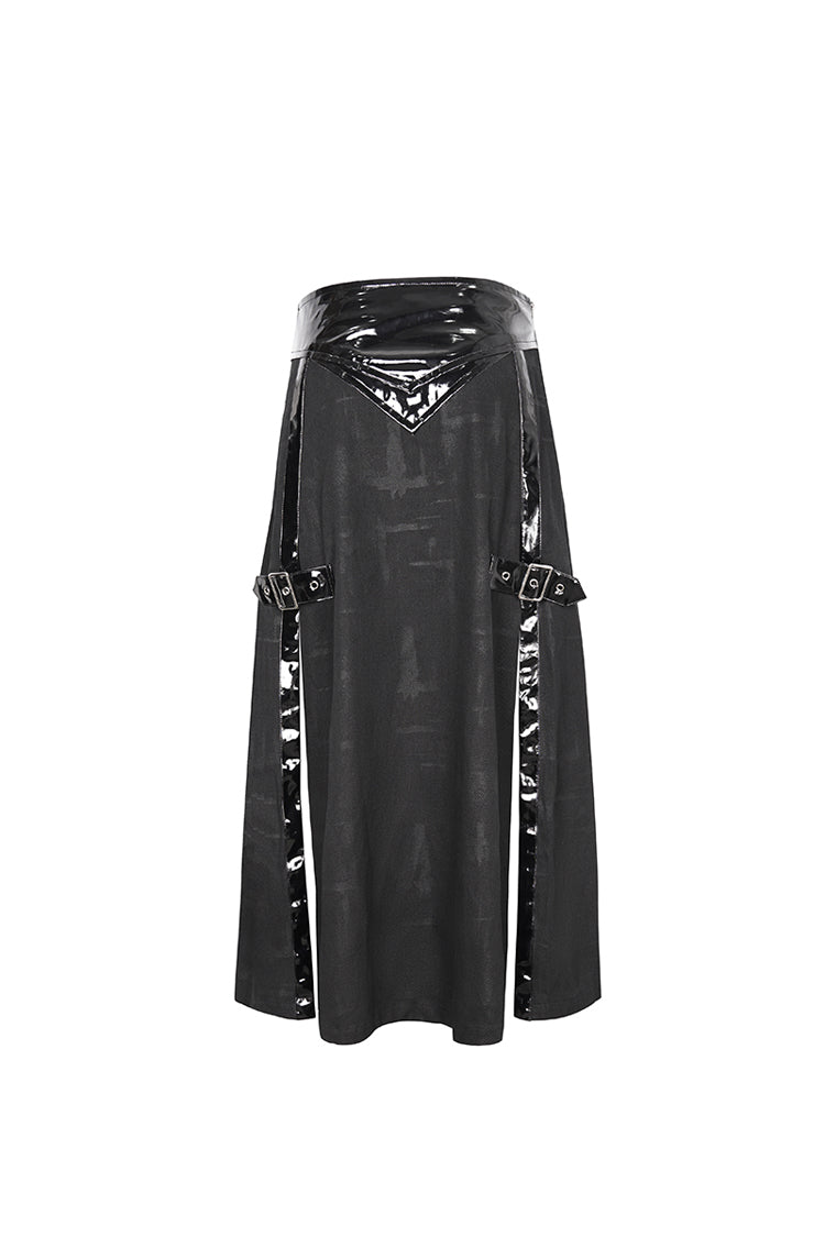 Black Patent Leather Splice Split Men's Punk Skirt
