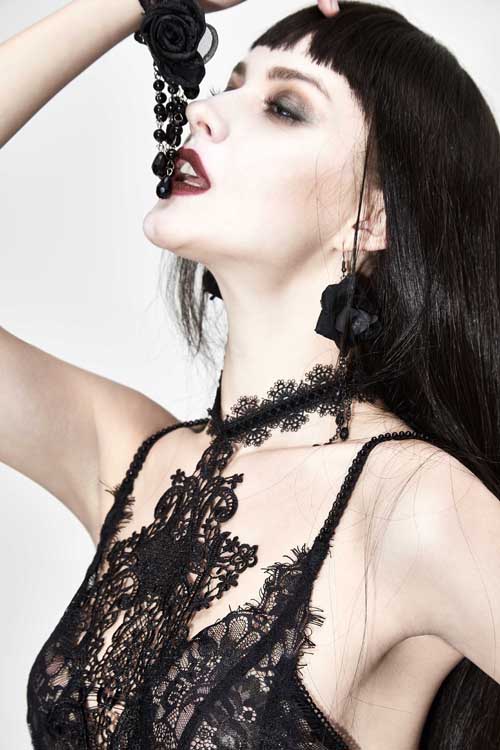 Black Mysterious Night Transparent Lace High Waist Sexy Halter Long Gothic Womens Dress