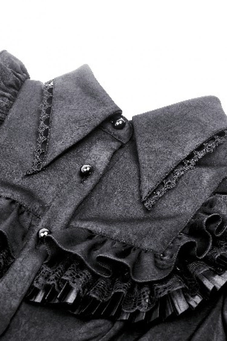 Black Point Collar Short Puff Sleeves Ruffled Women's Gothic Blouse