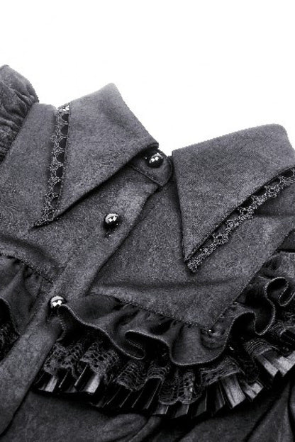 Black Point Collar Short Puff Sleeves Ruffled Women's Gothic Blouse