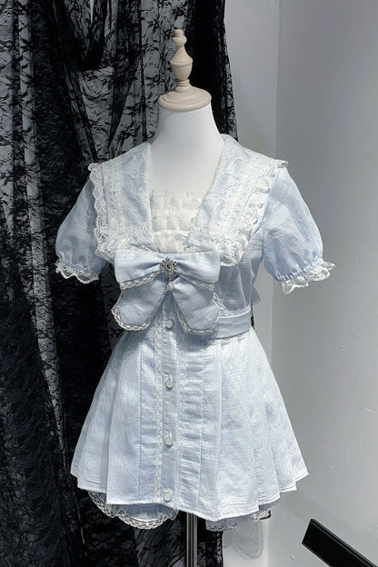 Aqua [Serenade] Short Sleeves Ruffle Bowknot Lace Sweet Jirai Kei Dress Set