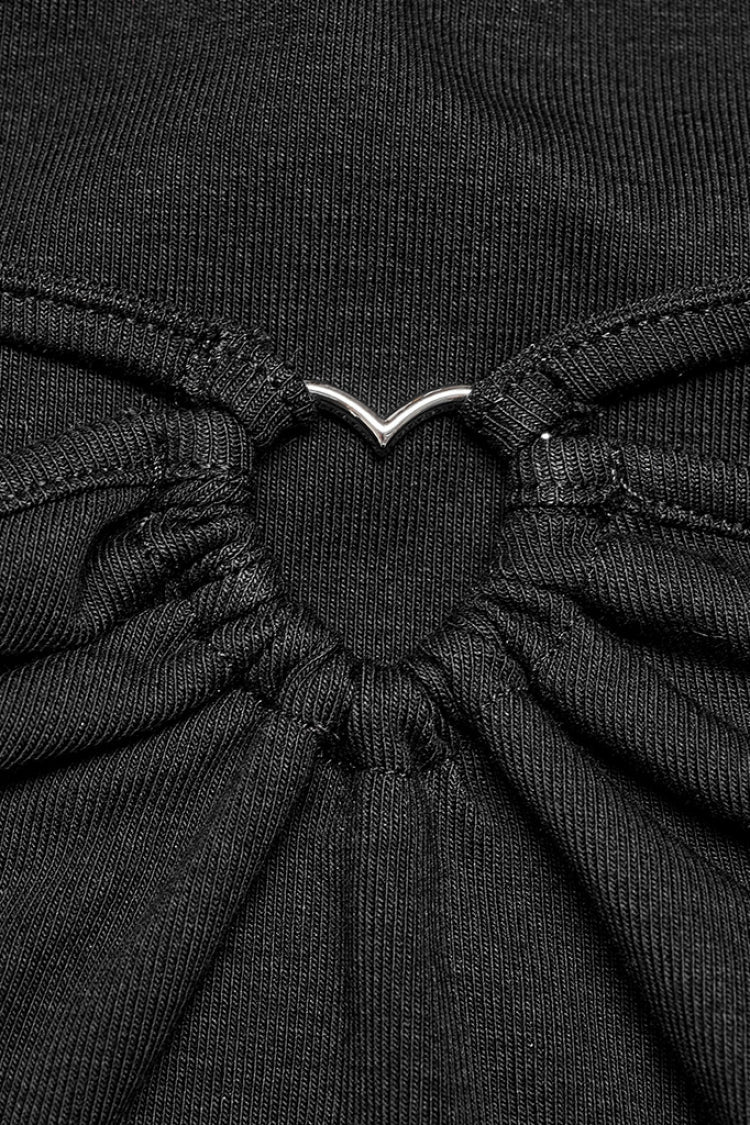 Black Long Sleeves Heart-Shaped Hollow Halter Neck Women's Gothic T-Shirt