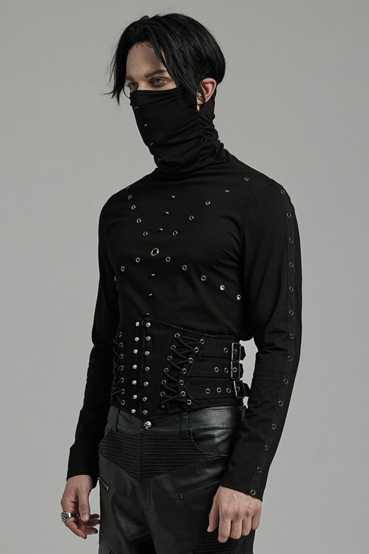 Black Multi-buckles Studded Lace-Up Men's Punk Girdle