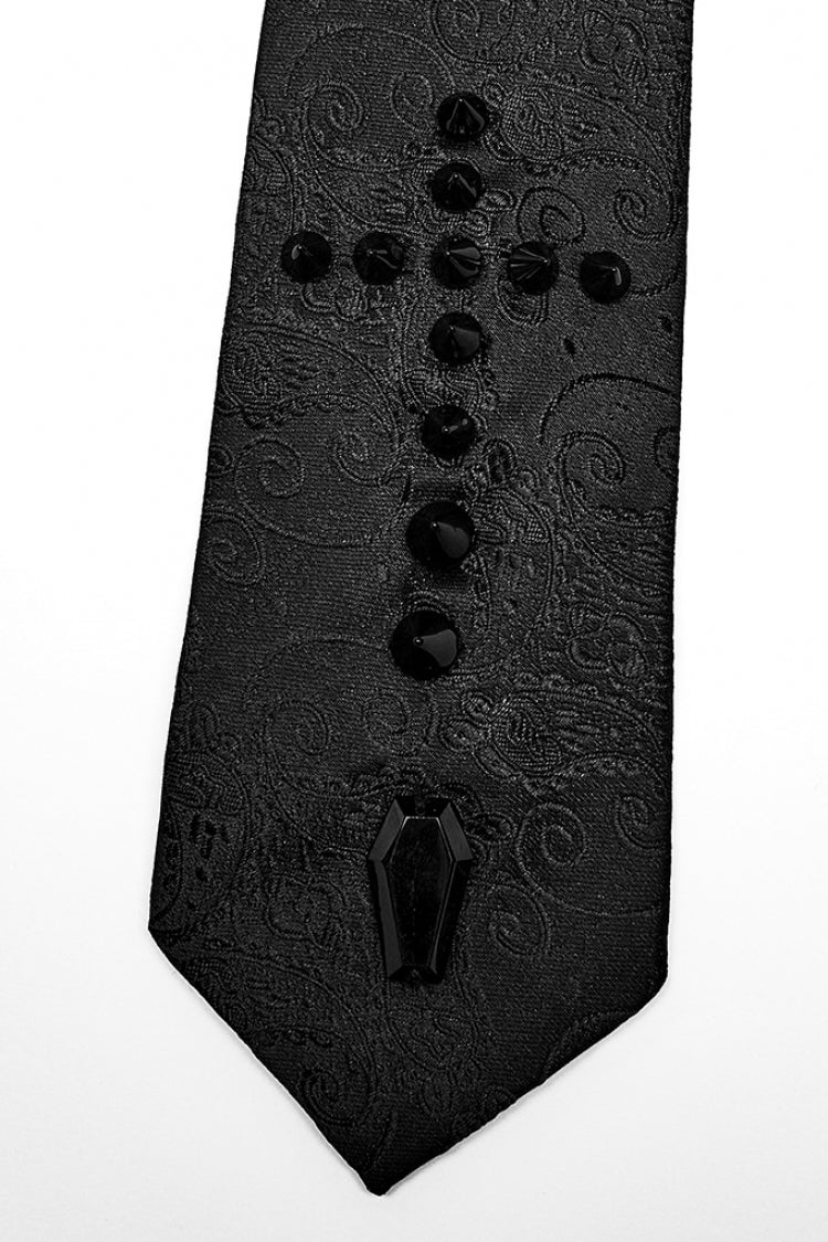 Black Cross Spike Print Embroidery Men's Gothic Tie