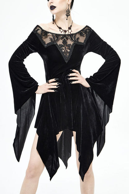 Black Off The Shoulder Hollow Out Irregular Long Sleeves Gothic Dress