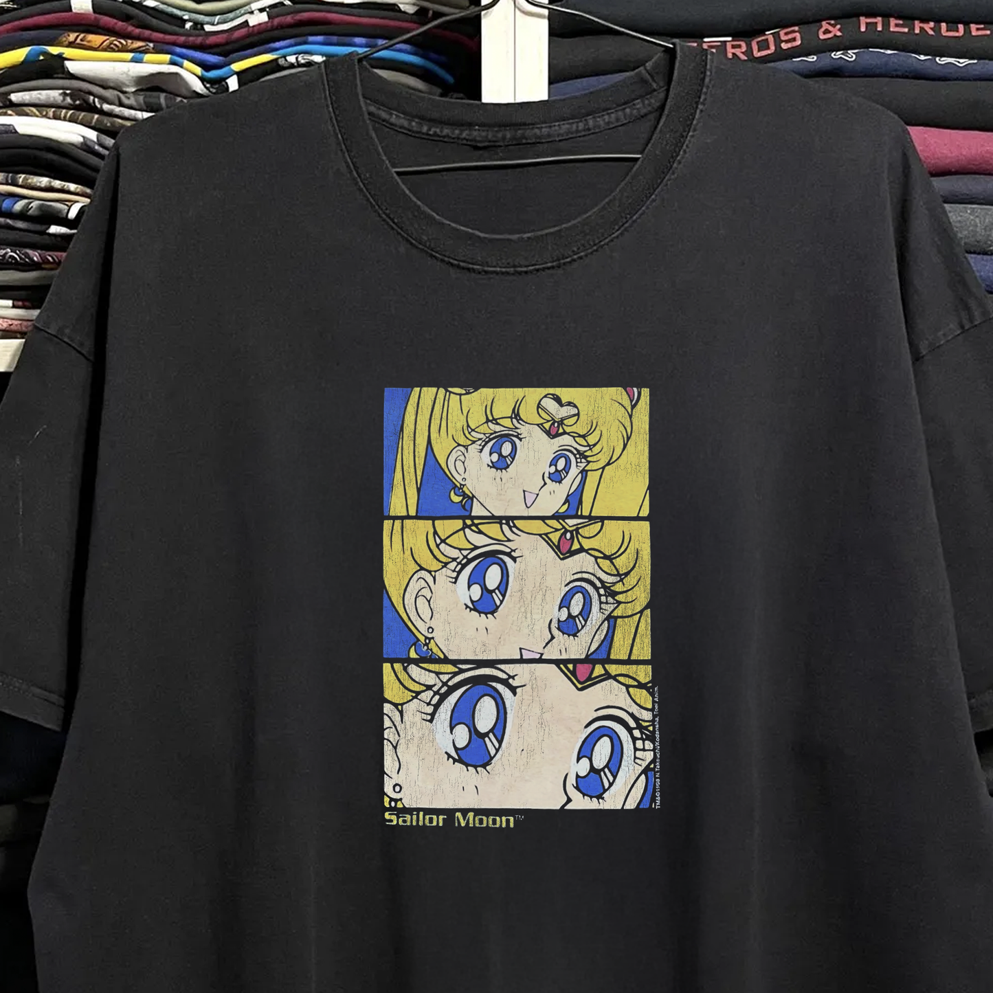 90s Sailor Moon Usagis Gaze Washed Black Tee