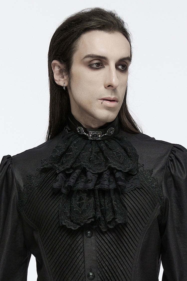 Black Multi-Layered Lace Mesh Men's Gothic Neckwear