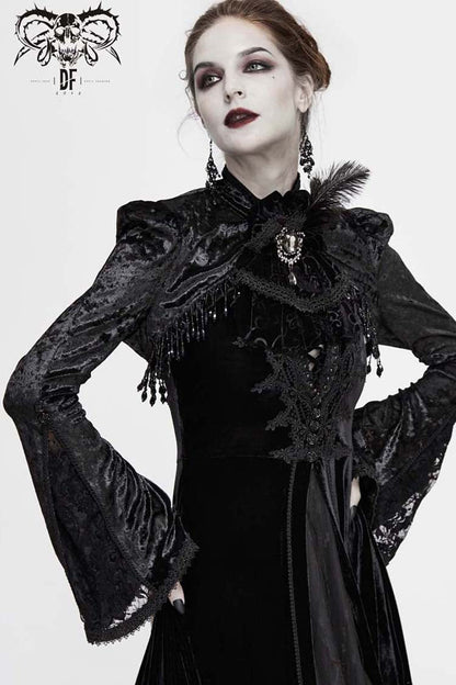 Black Lace Velvet Bubble Trumpet Sleeve Women's Gothic Small Shawl