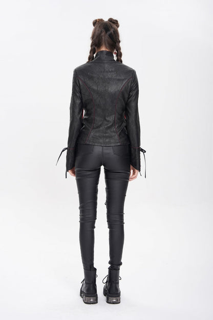 Black Pentacle Lace-Up Buckle Women's Punk Jacket