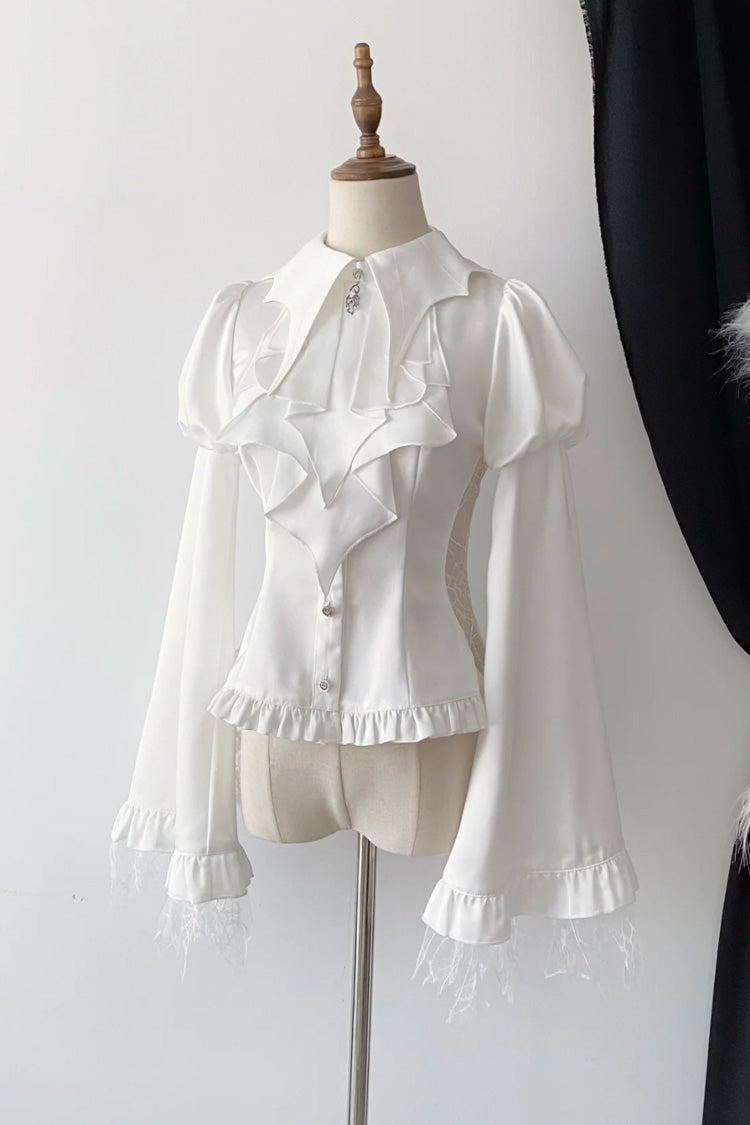 Bat Collar Long Sleeves Ruffle Gothic Lolita Blouse 3 Colors