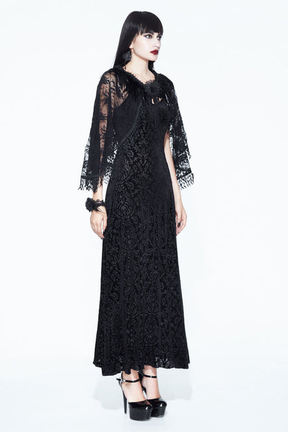 Black Lace Shawl Dark Pattern Velvet Women's Gothic Slip Dress