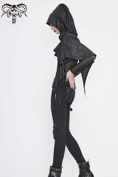 Black Metal Pendant Retro Thin Knitted Hooded Women's Gothic Small Shawl