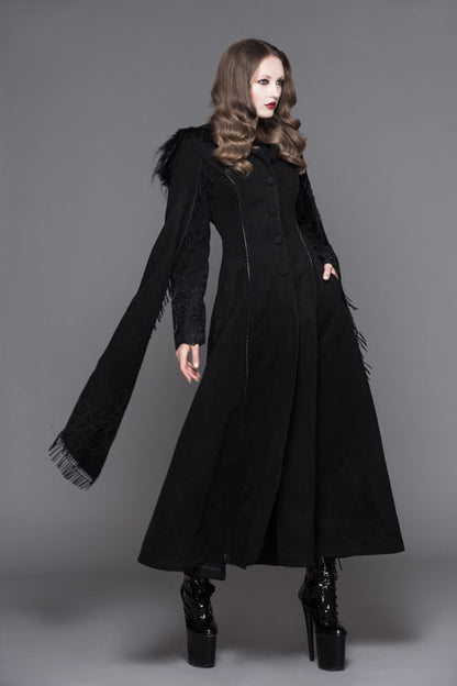 Black Hand Embroidered Shawl Double Sided Tweed Womens Gothic Coat